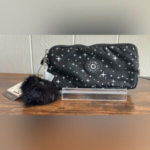 BLK Rare HTF NWT Kipling Lowie white Moon And Stars Print Nylon Wristlet Wallet